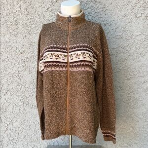 Vintage Woolrich Multicolor Brown Fall Autumn Leaves Knitted Zip-Up Sweater XL
